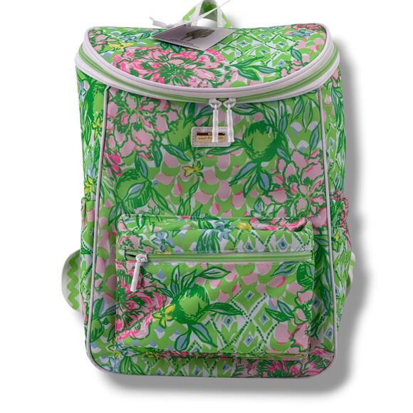 Lilly Pulitzer Backpack Cooler Lime Feeling Good Floral Print Insulated Tote - Picture 1 of 12